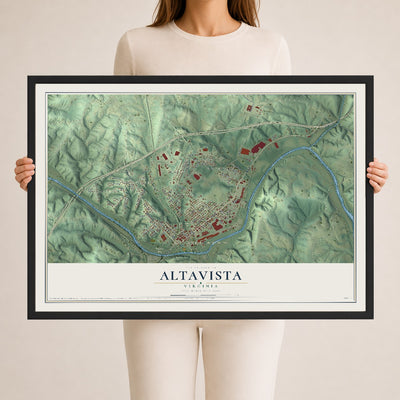 Map of Altavista, Virginia, 24 x 36 inch print in a black wood frame