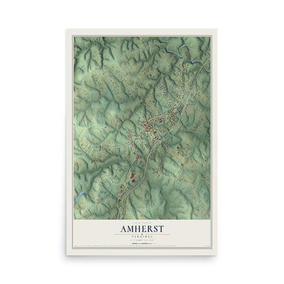 Map of Amherst, Virginia, 12 x 18 inch unframed archival matte print