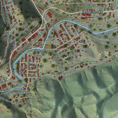 Close-up of the map of Appalachia, Virginia print showing street and building detail