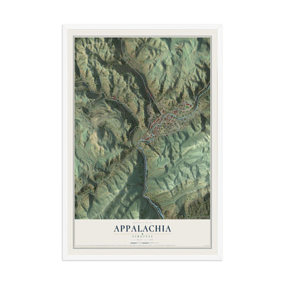 Map of Appalachia, Virginia, 12 x 18 inch print in a white wood frame