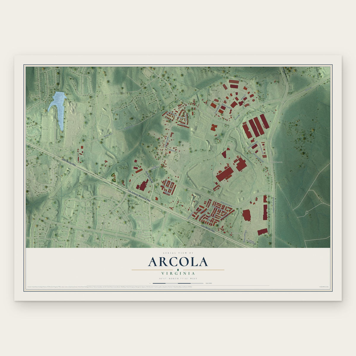 Arcola, Virginia map print, the full design