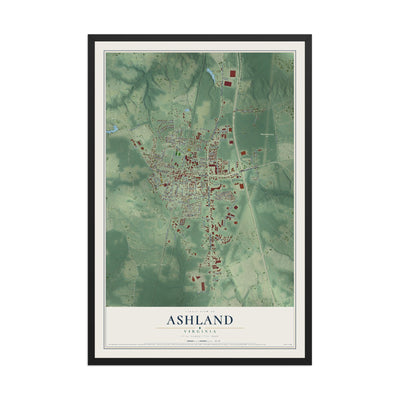 Map of Ashland, Virginia, 12 x 18 inch print in a black wood frame