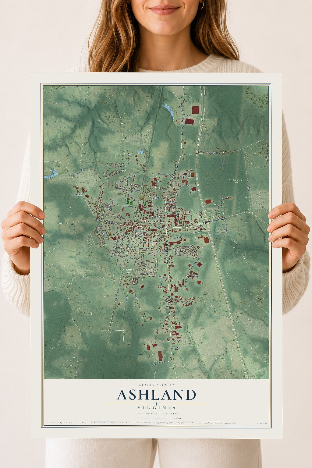 Map of Ashland, Virginia, 18 x 24 inch unframed archival matte print