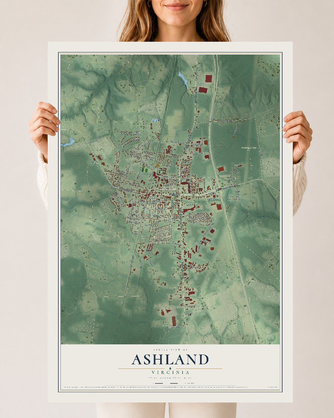 Map of Ashland, Virginia, 24 x 36 inch unframed archival matte print