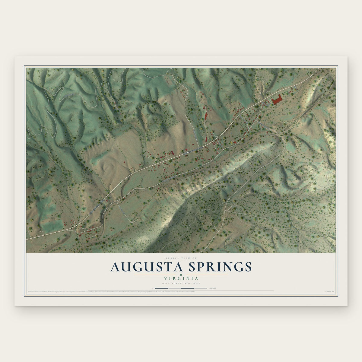 Augusta Springs, Virginia map print, the full design