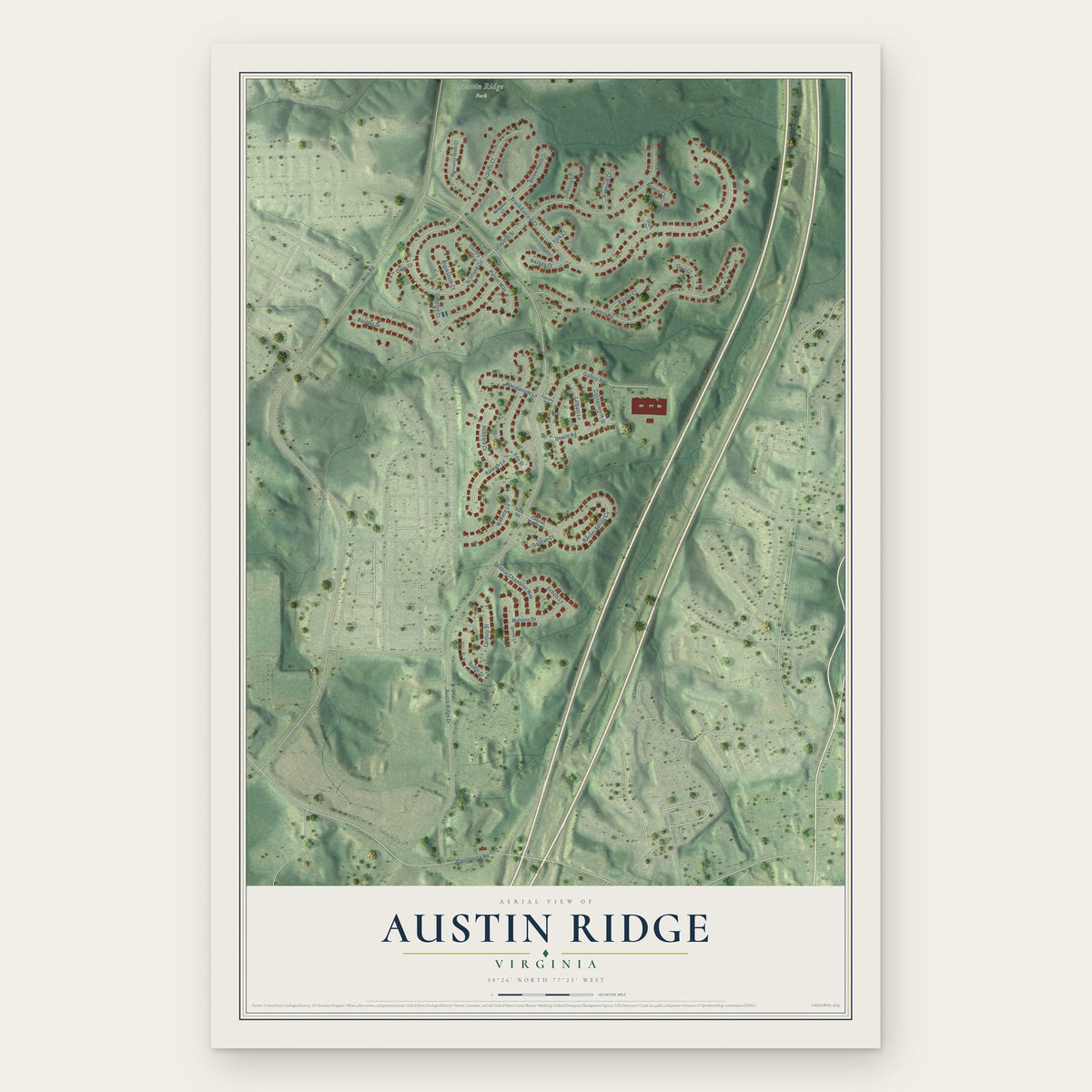 Austin Ridge, Virginia map print, the full design