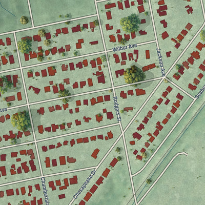 Close-up of the map of Avalon, Virginia print showing street and building detail