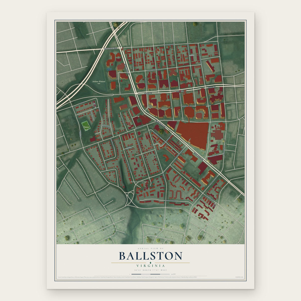 Ballston, Virginia map print, the full design