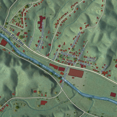 Close-up of the map of Bassett, Virginia print showing street and building detail
