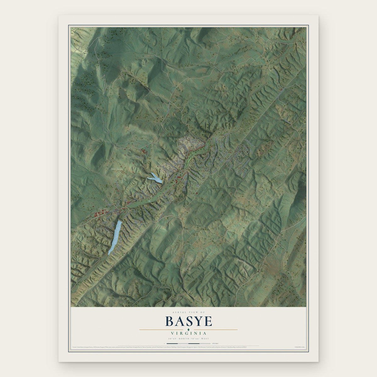 Basye, Virginia map print, the full design