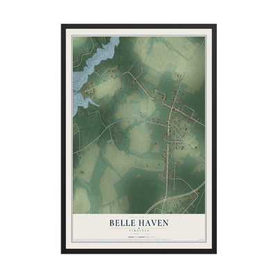 Map of Belle Haven, Virginia, 12 x 18 inch print in a black wood frame