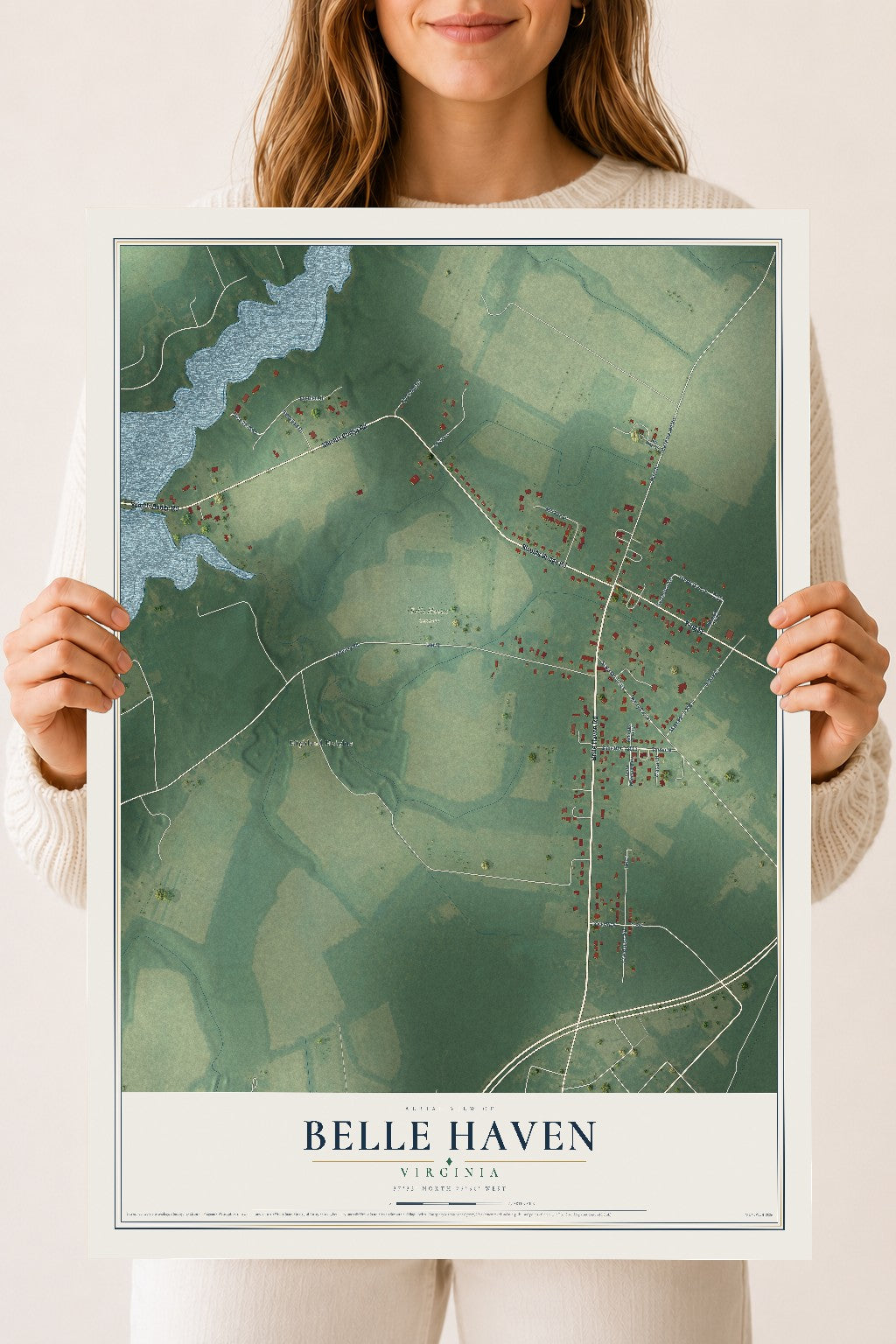 Map of Belle Haven, Virginia, 18 x 24 inch unframed archival matte print
