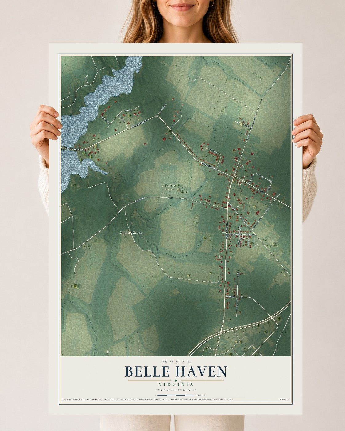 Map of Belle Haven, Virginia, 24 x 36 inch unframed archival matte print