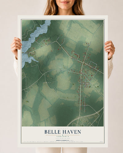 Map of Belle Haven, Virginia, 24 x 36 inch unframed archival matte print
