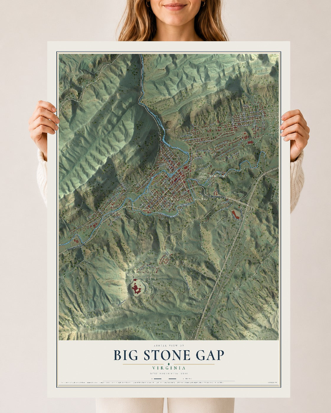Map of Big Stone Gap, Virginia, 24 x 36 inch unframed archival matte print