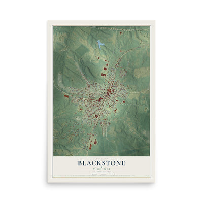 Map of Blackstone, Virginia, 12 x 18 inch unframed archival matte print
