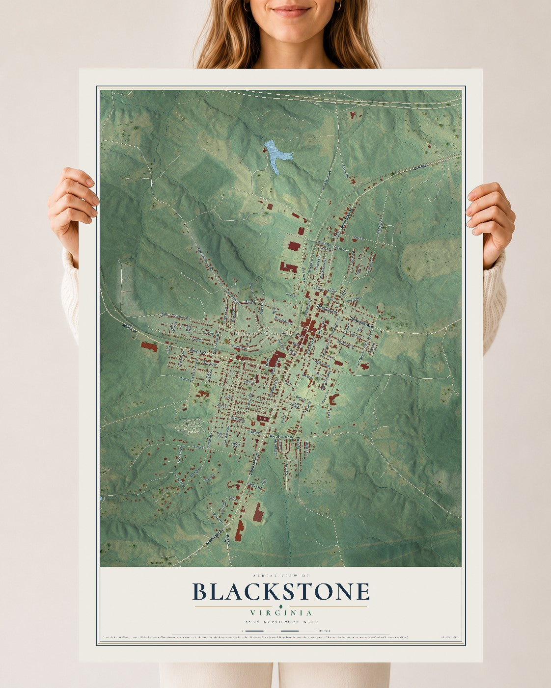 Map of Blackstone, Virginia, 24 x 36 inch unframed archival matte print