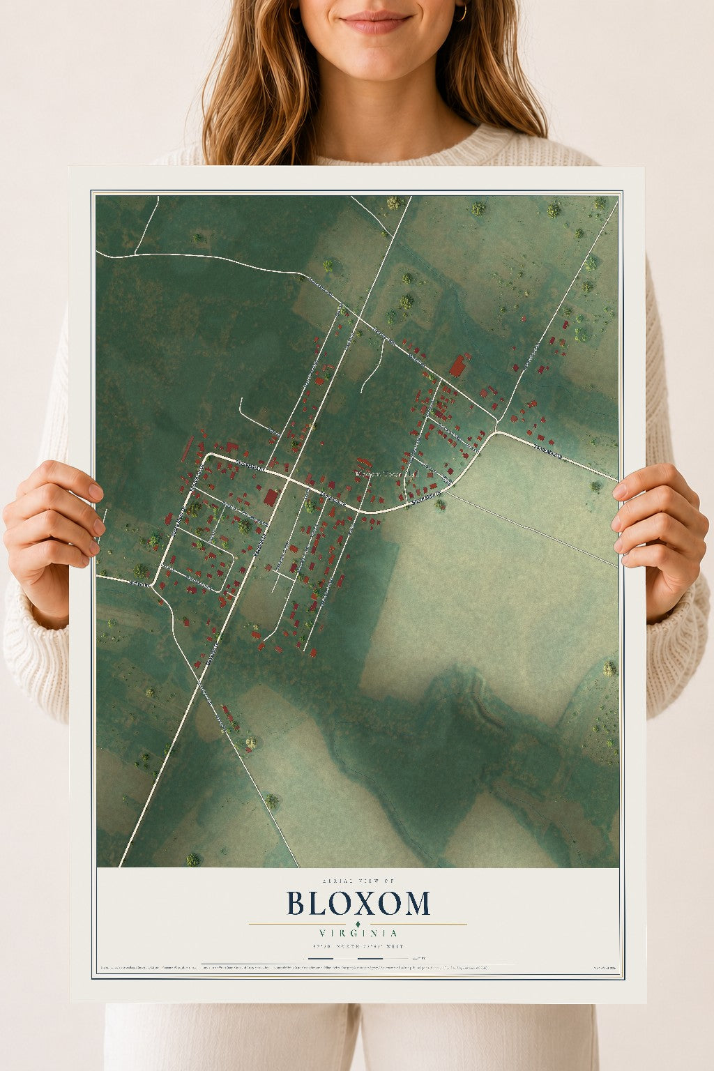 Map of Bloxom, Virginia, 18 x 24 inch unframed archival matte print