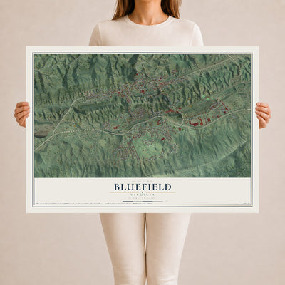 Map of Bluefield, Virginia, 24 x 36 inch unframed archival matte print