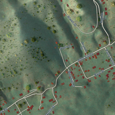 Close-up of the map of Boissevain, Virginia print showing street and building detail