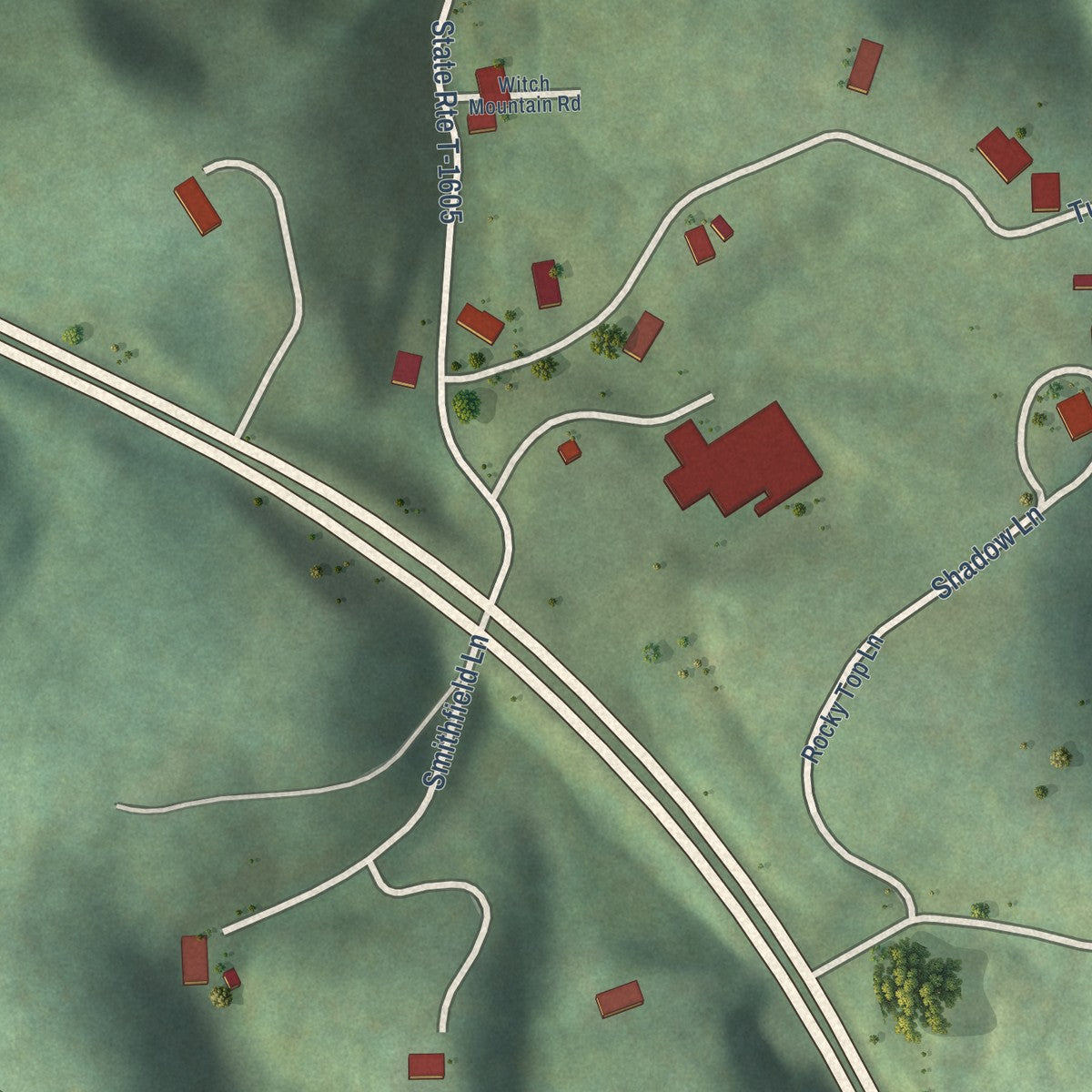 Second close-up of the map of Boones Mill, Virginia print showing more streets and buildings
