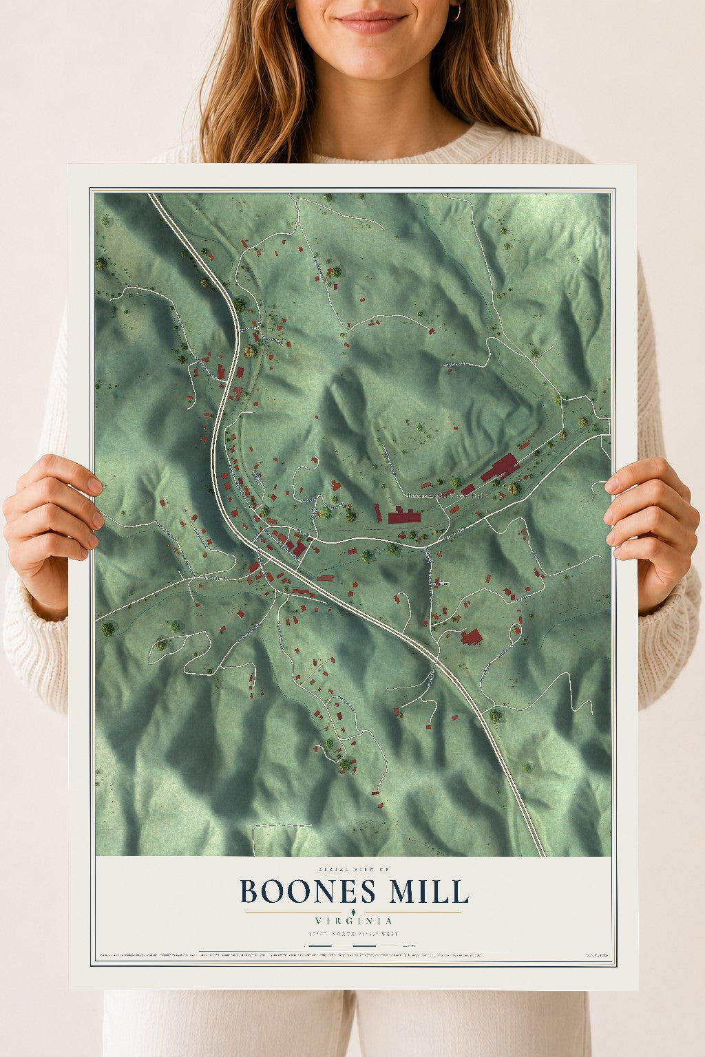 Map of Boones Mill, Virginia, 18 x 24 inch unframed archival matte print