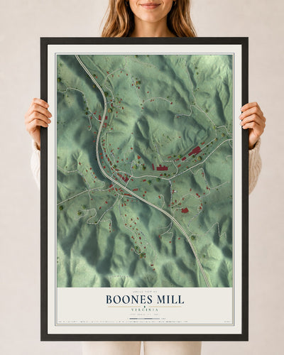 Map of Boones Mill, Virginia, 24 x 36 inch print in a black wood frame