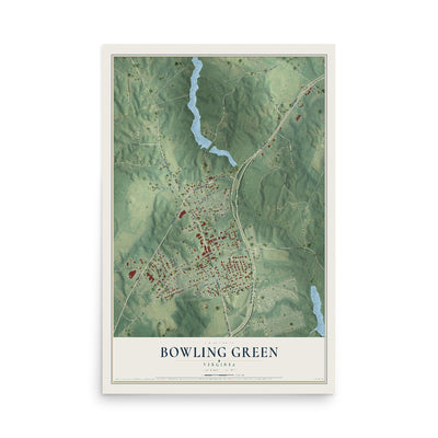 Map of Bowling Green, Virginia, 12 x 18 inch unframed archival matte print