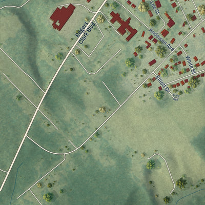 Second close-up of the map of Bowling Green, Virginia print showing more streets and buildings