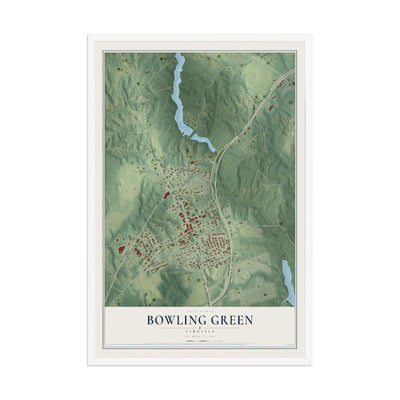 Map of Bowling Green, Virginia, 12 x 18 inch print in a white wood frame