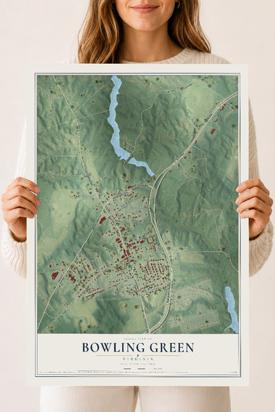 Map of Bowling Green, Virginia, 18 x 24 inch unframed archival matte print