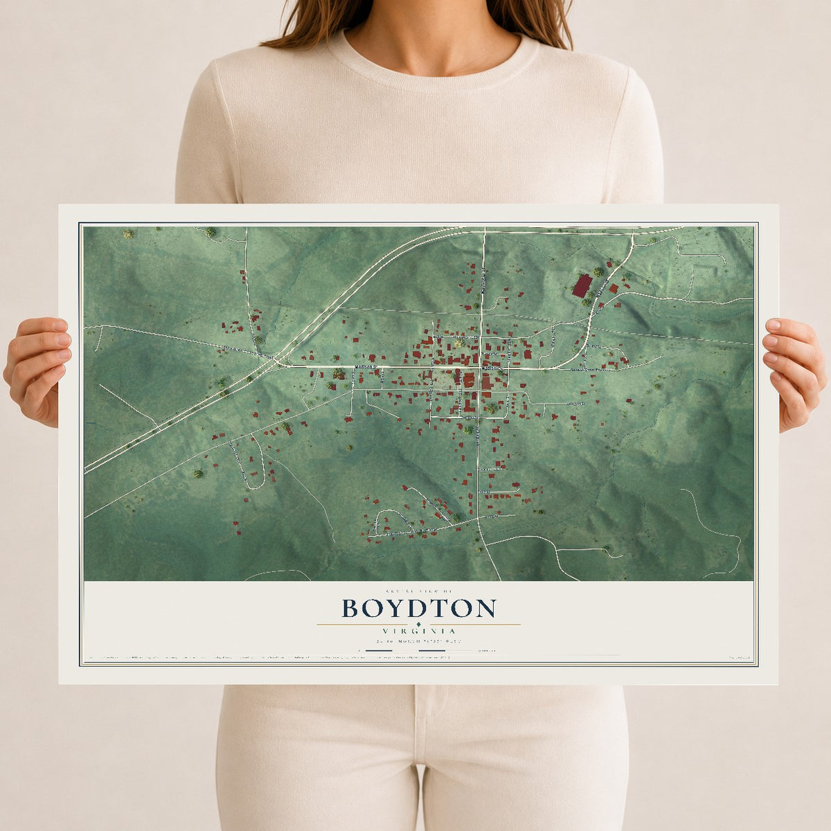 Map of Boydton, Virginia, 12 x 18 inch unframed archival matte print