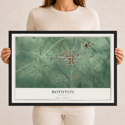 Map of Boydton, Virginia, 12 x 18 inch print in a black wood frame