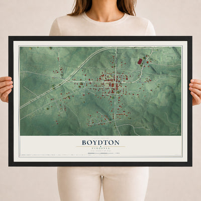 Map of Boydton, Virginia, 18 x 24 inch print in a black wood frame