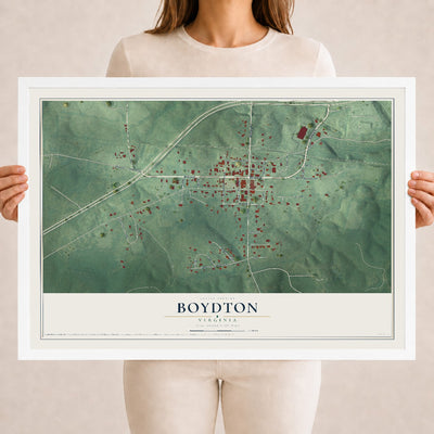 Map of Boydton, Virginia, 18 x 24 inch print in a white wood frame