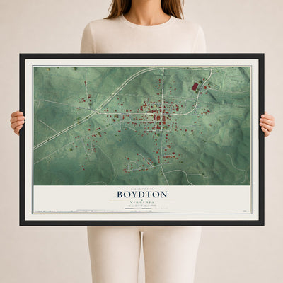 Map of Boydton, Virginia, 24 x 36 inch print in a black wood frame