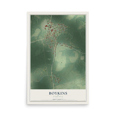 Map of Boykins, Virginia, 12 x 18 inch unframed archival matte print
