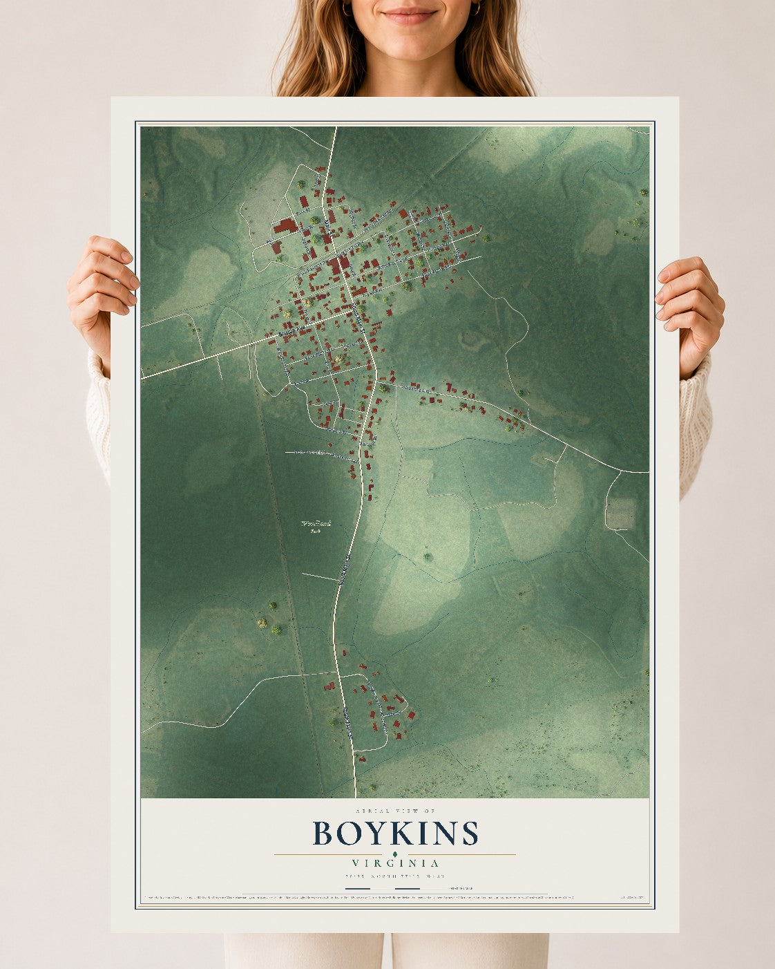 Map of Boykins, Virginia, 24 x 36 inch unframed archival matte print
