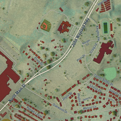 Second close-up of the map of Bridgewater, Virginia print showing more streets and buildings