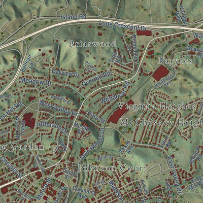 Second close-up of the map of Bristol, Virginia print showing more streets and buildings