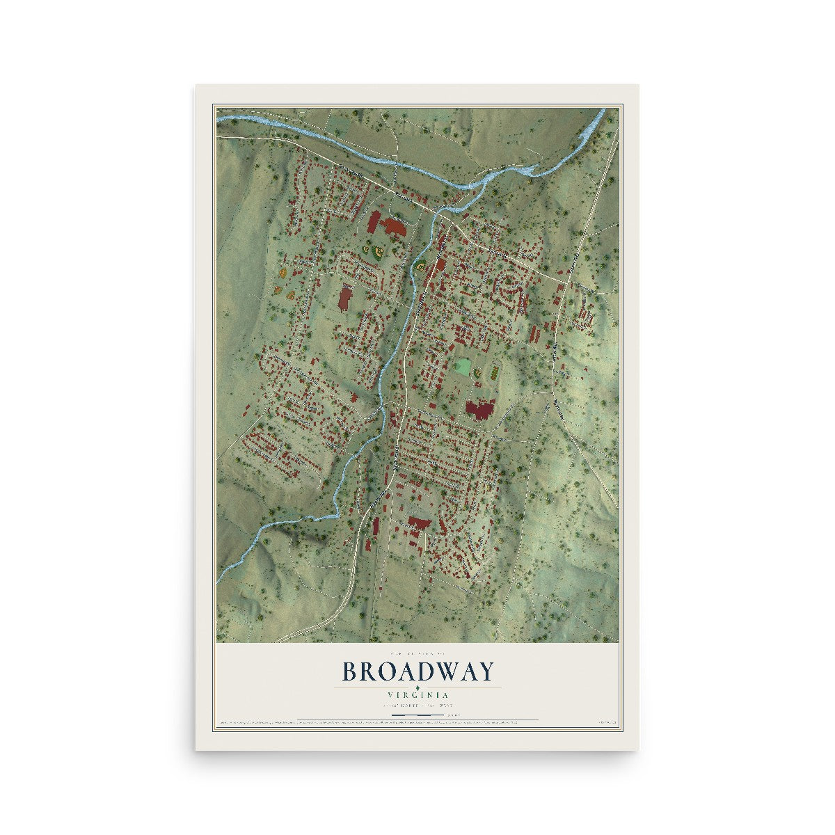 Map of Broadway, Virginia, 12 x 18 inch unframed archival matte print