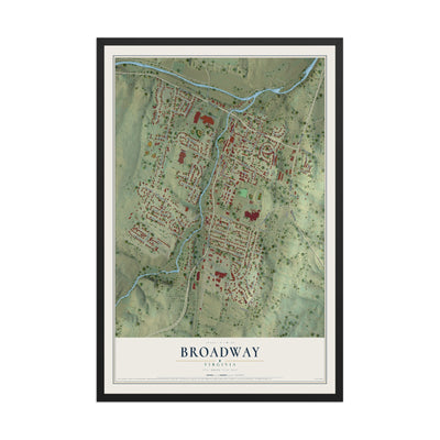 Map of Broadway, Virginia, 12 x 18 inch print in a black wood frame