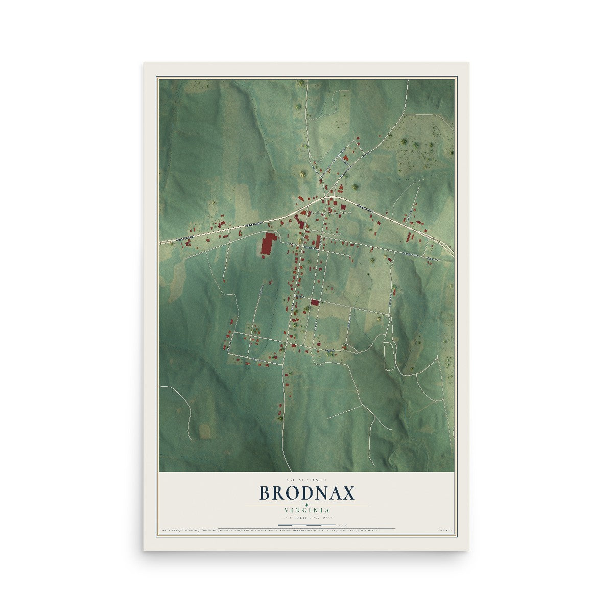 Map of Brodnax, Virginia, 12 x 18 inch unframed archival matte print
