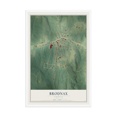 Map of Brodnax, Virginia, 12 x 18 inch print in a white wood frame