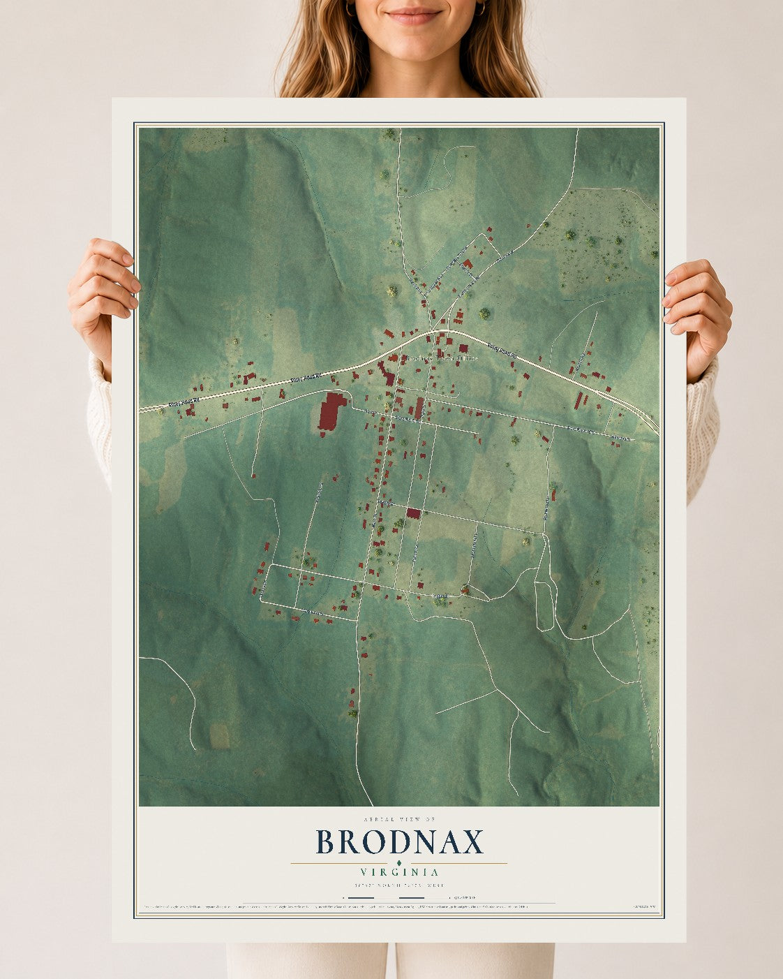 Map of Brodnax, Virginia, 24 x 36 inch unframed archival matte print