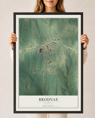 Map of Brodnax, Virginia, 24 x 36 inch print in a black wood frame