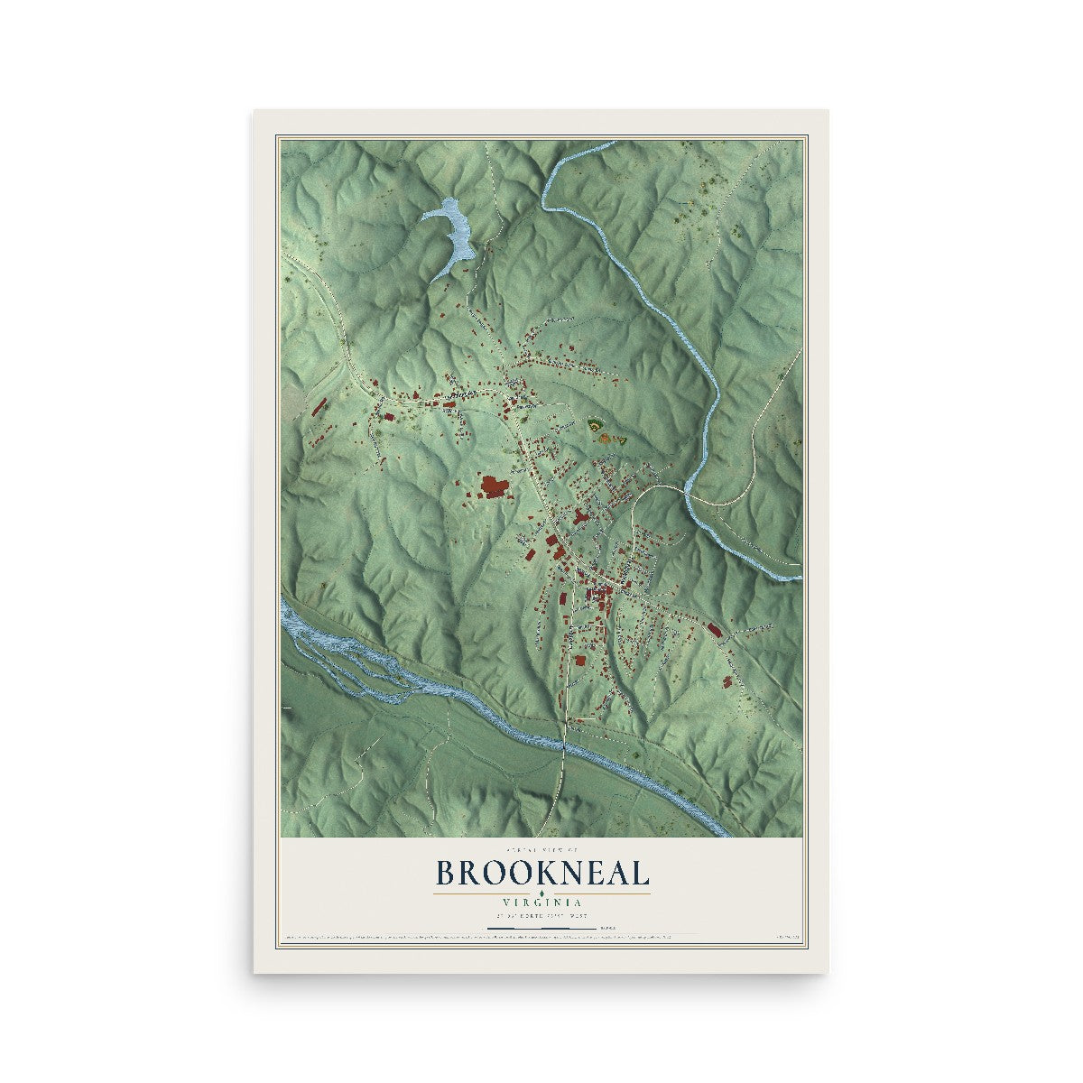 Map of Brookneal, Virginia, 12 x 18 inch unframed archival matte print