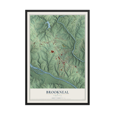 Map of Brookneal, Virginia, 12 x 18 inch print in a black wood frame
