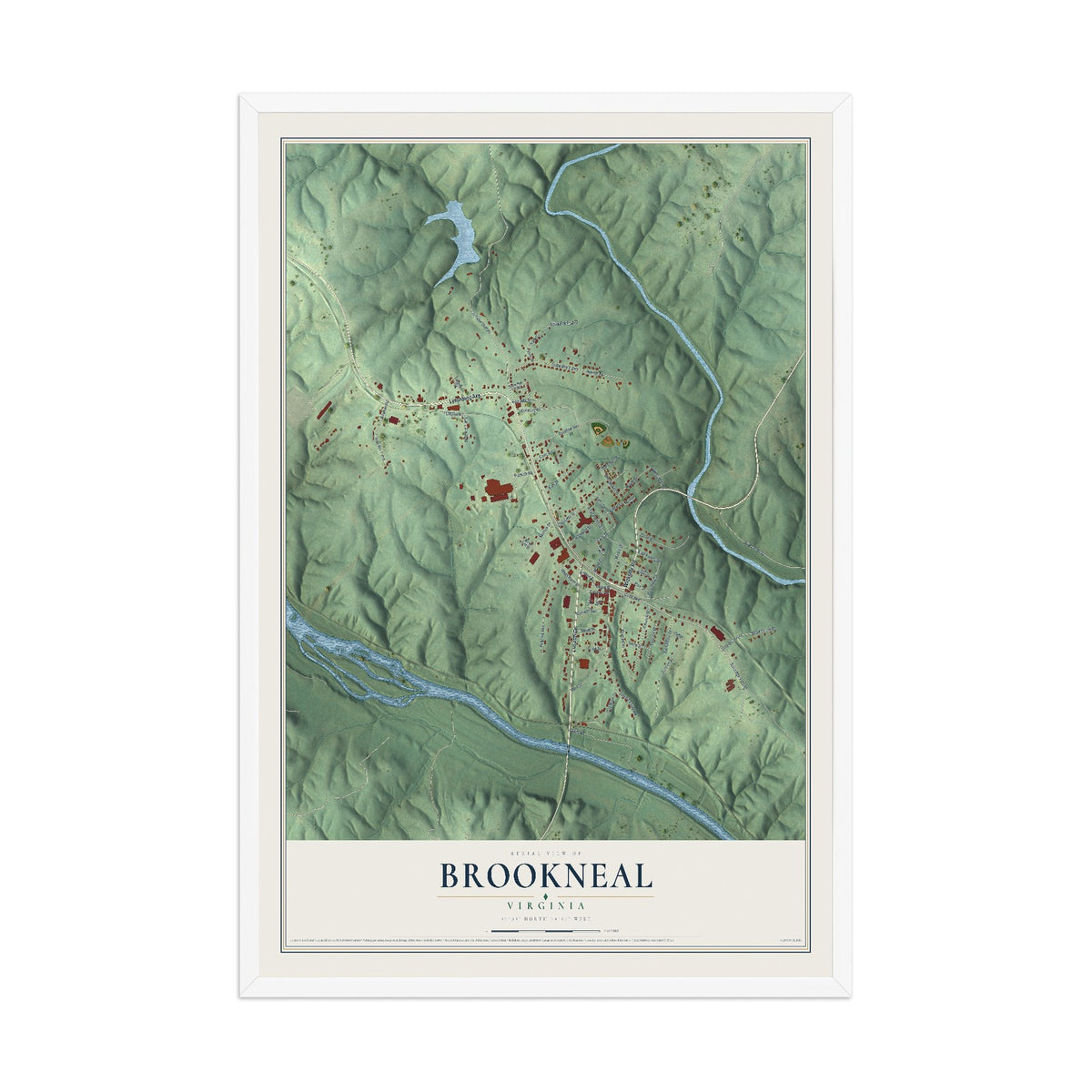 Map of Brookneal, Virginia, 12 x 18 inch print in a white wood frame