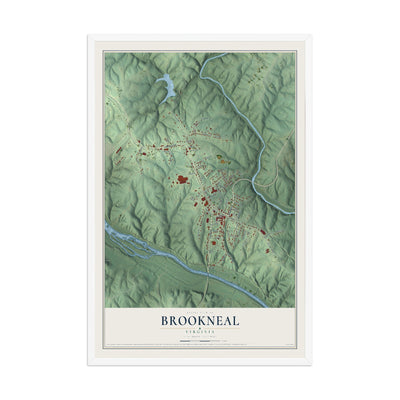 Map of Brookneal, Virginia, 12 x 18 inch print in a white wood frame